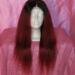 Black and burgundy ombré closure wig
